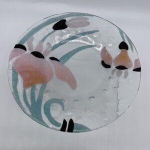 Sydenstriker Floral Flower Fused Glass Plate Signed  7”